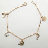 9ct gold small charm bracelet L: 18 cm 3.