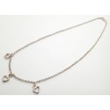 Sterling silver solid belcher chain necklace with three silver hearts L: 40 cm 8.