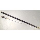 Anglo Indian sword stick with black lacquer finish and bone inlay