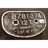 Cast Iron Wagon Plate - Chas Roberts 1959