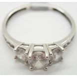 9ct white gold three stone cubic zirconia ring size P 1.