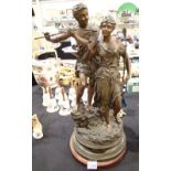 Large bronzed spelter Grecian type figural statue on base L'age D'or signed and labelled Rancoulet