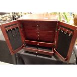 Large jewellery box with lifting top and seven drawers