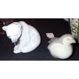 Lladro polar bear and a continental bird figurine