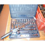 Cased metric and AF socket set with torque wrench