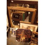 Mantle and large pine framed mirrors with a selection of framed prints