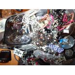 Tray of unsorted fashion and costume jewellery