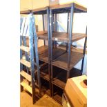 Three sets of plastic self assembly shelf units each with five shelves 70 x 37 cm each standing H: