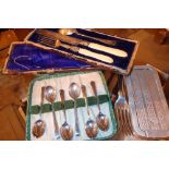 Cased silver plated set of six teaspoons, cased dining set,