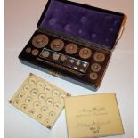 Boxed set of calibration weights and an empty weight box