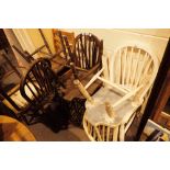 Eight various wooden kitchen chairs