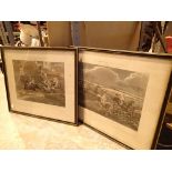 Pair of antique horse racing lithographs of plates from 1839, framed and glazed