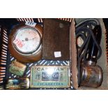 Collectable vintage tins, a barometer,