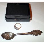 Rolex white metal teaspoon and a ring