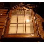 Mahogany veneered glazed wall display cupboard with three shelves