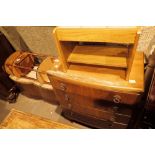 Mahogany veneer four drawer chest of drawers with a tiled side table,