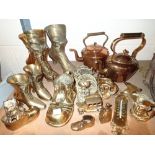 Part shelf of decorative brass including boots,