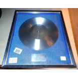 Framed silver disc presented to Geoff Love by Music For Pleasure