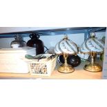 Mixed shelf of kitchen items to including EPNS cutlery and two table lamps CONDITION