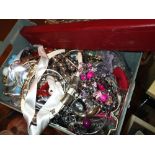 Box of mixed costume and fashion jewellery including some silver