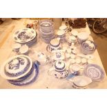 Large quantity of blue and white dinnerware