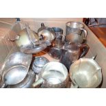 Box of silver plate mixed lot with teaware dressing table sets etc