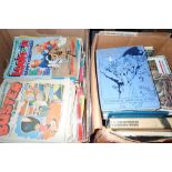 Two boxes with mixed ephemera, books and comics from the 70/80s including Buster,