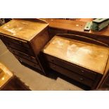 Four drawer and two drawer chest of drawers with oak veneer on metal castors