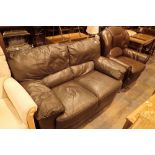 Two seater leather sofa and chair
