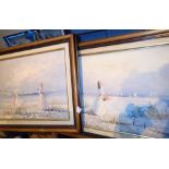 Two oils depicting Edwardian ladies by the sea side by Marie Charly?