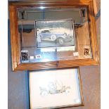 Pine framed Rolls Royce picture mirror 66 x 53 cm with a framed montage of a Rolls Royce made from