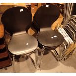 Eight stacking chrome and black bentwood chairs