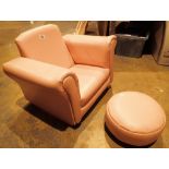 Childs pink faux leather rocking armchair and footstool H: 46 cm W: 60 cm D: 43 cm