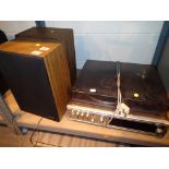 Toshiba record deck with combined radio and a pair of Sanyo speakers CONDITION REPORT: