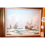 Oil on board of French Galleon Fleet CONDITION REPORT: 21 x 28 cm