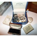 Box of mixed jewellery including Ciro pearl necklace with 9ct gold fastening