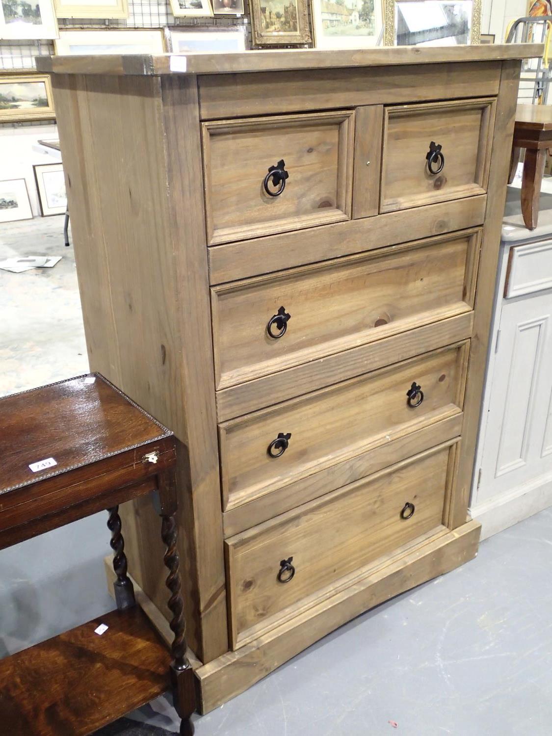 Large softwood chest of two short over three long drawers 90 x 38 x 130 cm H