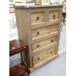 Large softwood chest of two short over three long drawers 90 x 38 x 130 cm H