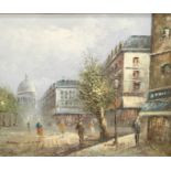 Oil on canvas of Parisian scene signed Burnett 60 x 50 cm