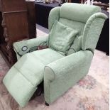 Green upholstered recliner and massage chair