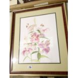 Original watercolor on paper of Lilies signed Irene June 1992 36 x 47 cm