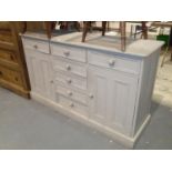 Painted pine sideboard 150 x 47 x 92 cm H and a table and chair