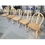 Ercol set of five Prince of Wales light elm dining chairs
