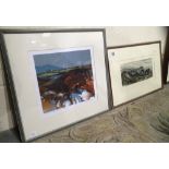 Framed watercolour by Allen Freer of landscape at Wincle and a Barrie Bray limited edition print