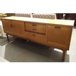 Teak G Plan type sideboard with cupboard, three drawers and pull-down section L: 210 cm