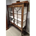 Mahogany glazed display cabinet with oil lamp decoration 106 x 127 cm H