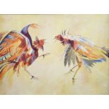 Original oil on canvas of fighting cocks, signature indistinct (ex Haiti?) 100 x 74 cm