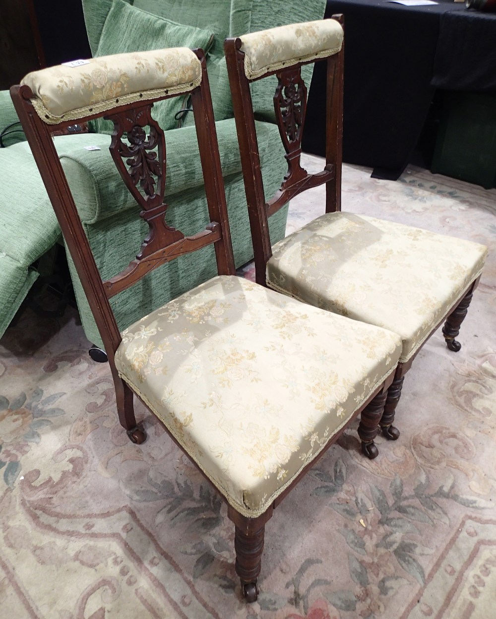 Pair of Victorian low upholstered chairs