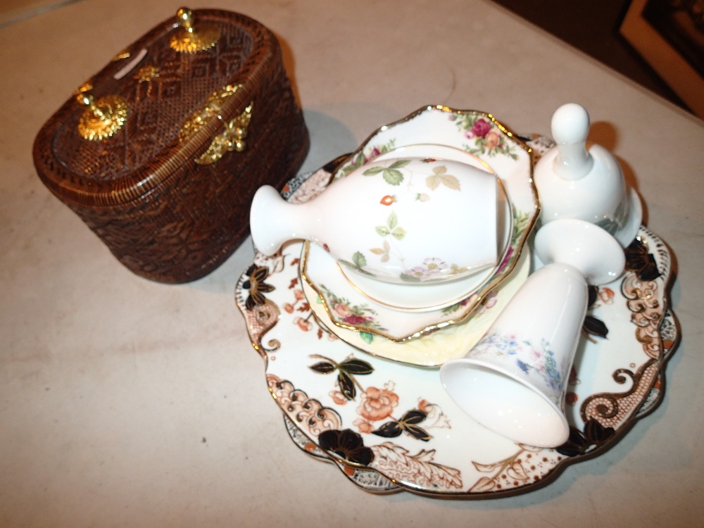 Mixed ceramics including Wedgwood and a basket