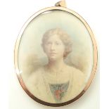 Oval hand painted miniature portrait 7 x 6 cm